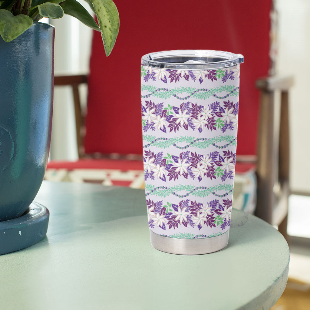 Monstera Tiare Plumeria Lei Pattern Tumbler Cup Purple Version LT01 - Polynesian Pride