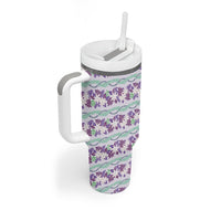 Monstera Tiare Plumeria Lei Pattern Tumbler With Handle Purple Version LT01 - Polynesian Pride