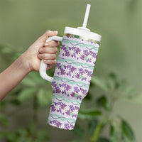 Monstera Tiare Plumeria Lei Pattern Tumbler With Handle Purple Version LT01 - Polynesian Pride