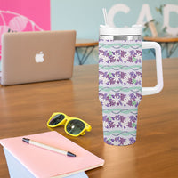 Monstera Tiare Plumeria Lei Pattern Tumbler With Handle Purple Version LT01 - Polynesian Pride
