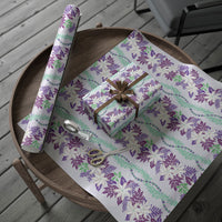 Monstera Tiare Plumeria Lei Pattern Wrapping Paper Purple Version LT01 - Polynesian Pride