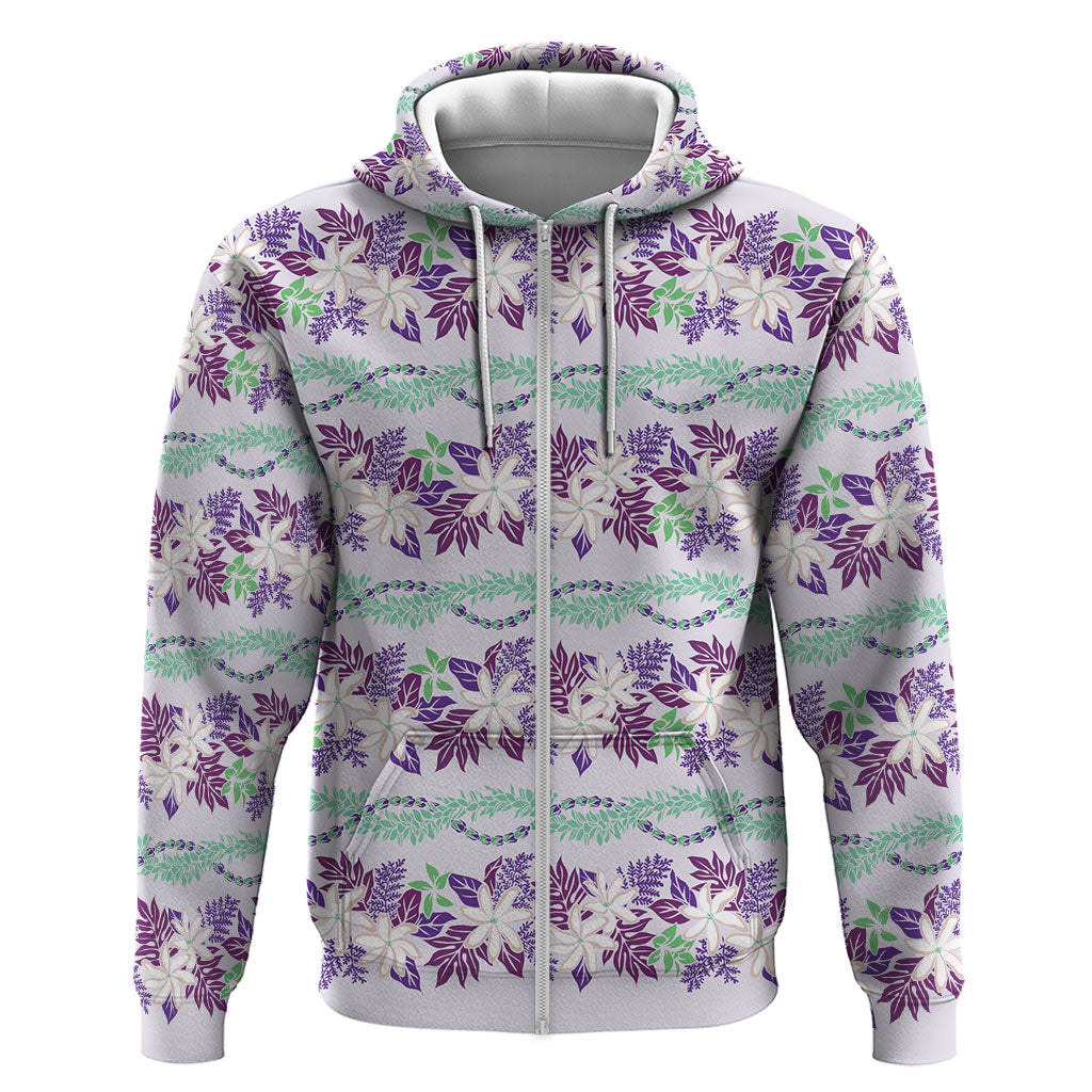 Monstera Tiare Plumeria Lei Pattern Zip Hoodie Purple Version LT01 Zip Hoodie Purple - Polynesian Pride