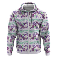 Monstera Tiare Plumeria Lei Pattern Zip Hoodie Purple Version LT01 Zip Hoodie Purple - Polynesian Pride