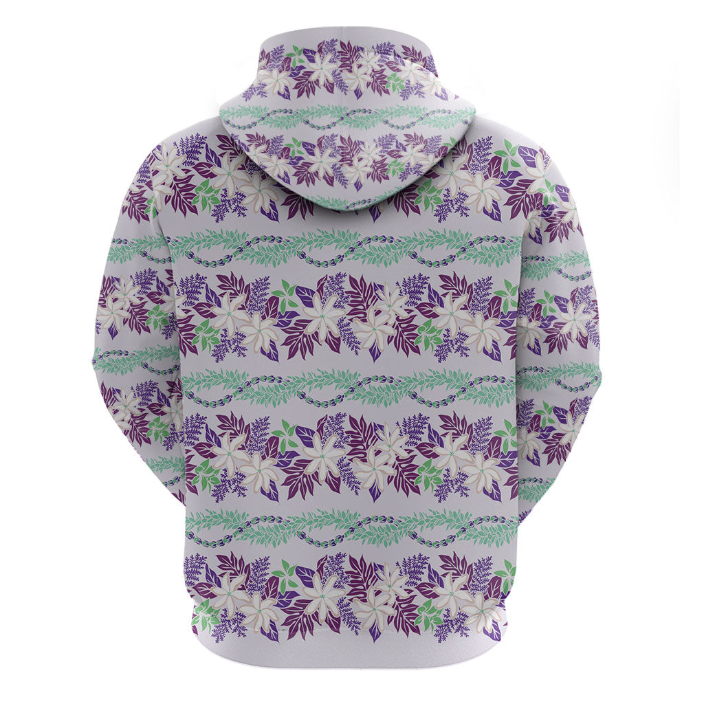 Monstera Tiare Plumeria Lei Pattern Zip Hoodie Purple Version LT01 - Polynesian Pride