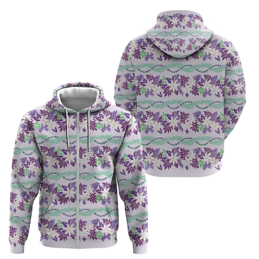 Monstera Tiare Plumeria Lei Pattern Zip Hoodie Purple Version LT01 - Polynesian Pride