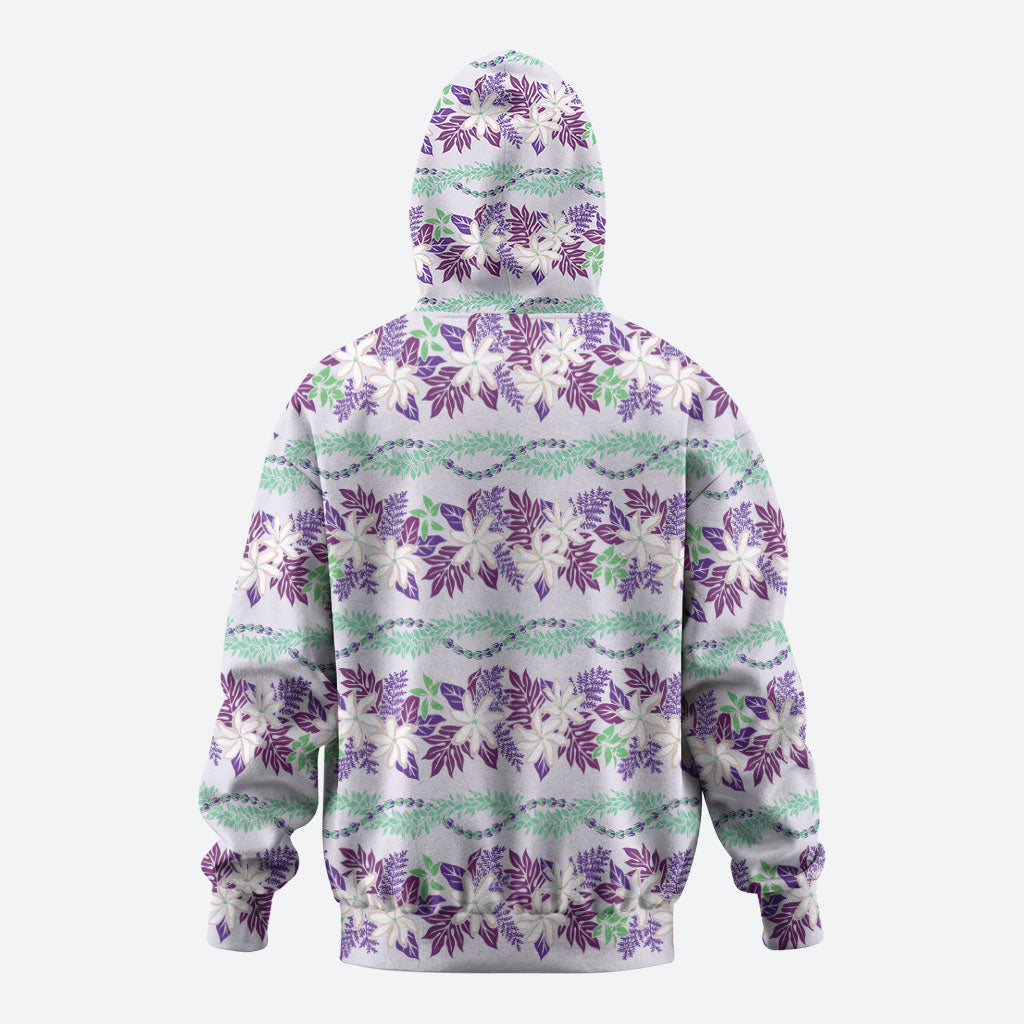 Monstera Tiare Plumeria Lei Pattern Zip Hoodie Purple Version LT01 - Polynesian Pride