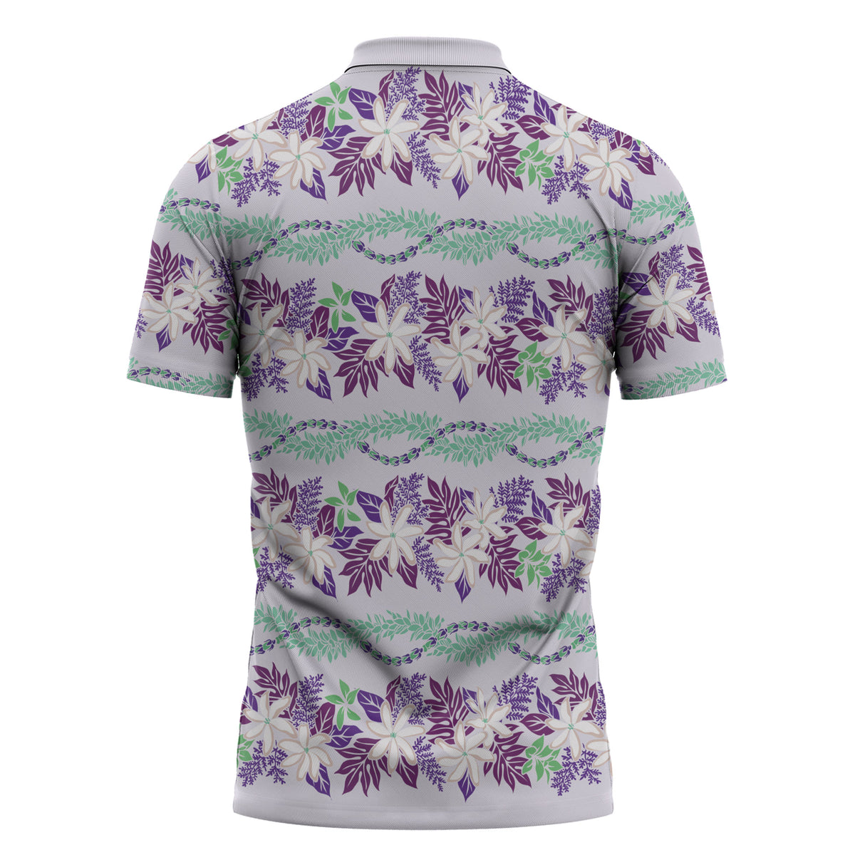 Monstera Tiare Plumeria Lei Pattern Zipper Polo Shirt Purple Version