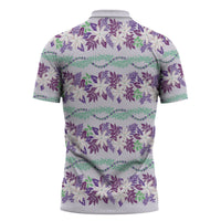 Monstera Tiare Plumeria Lei Pattern Zipper Polo Shirt Purple Version