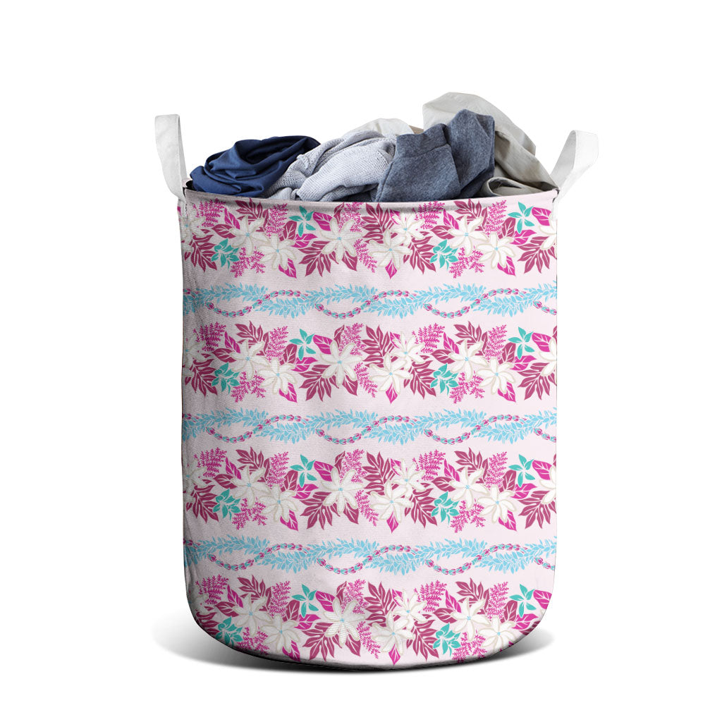 Monstera Tiare Plumeria Lei Pattern Laundry Basket Pink Version LT01 - Polynesian Pride