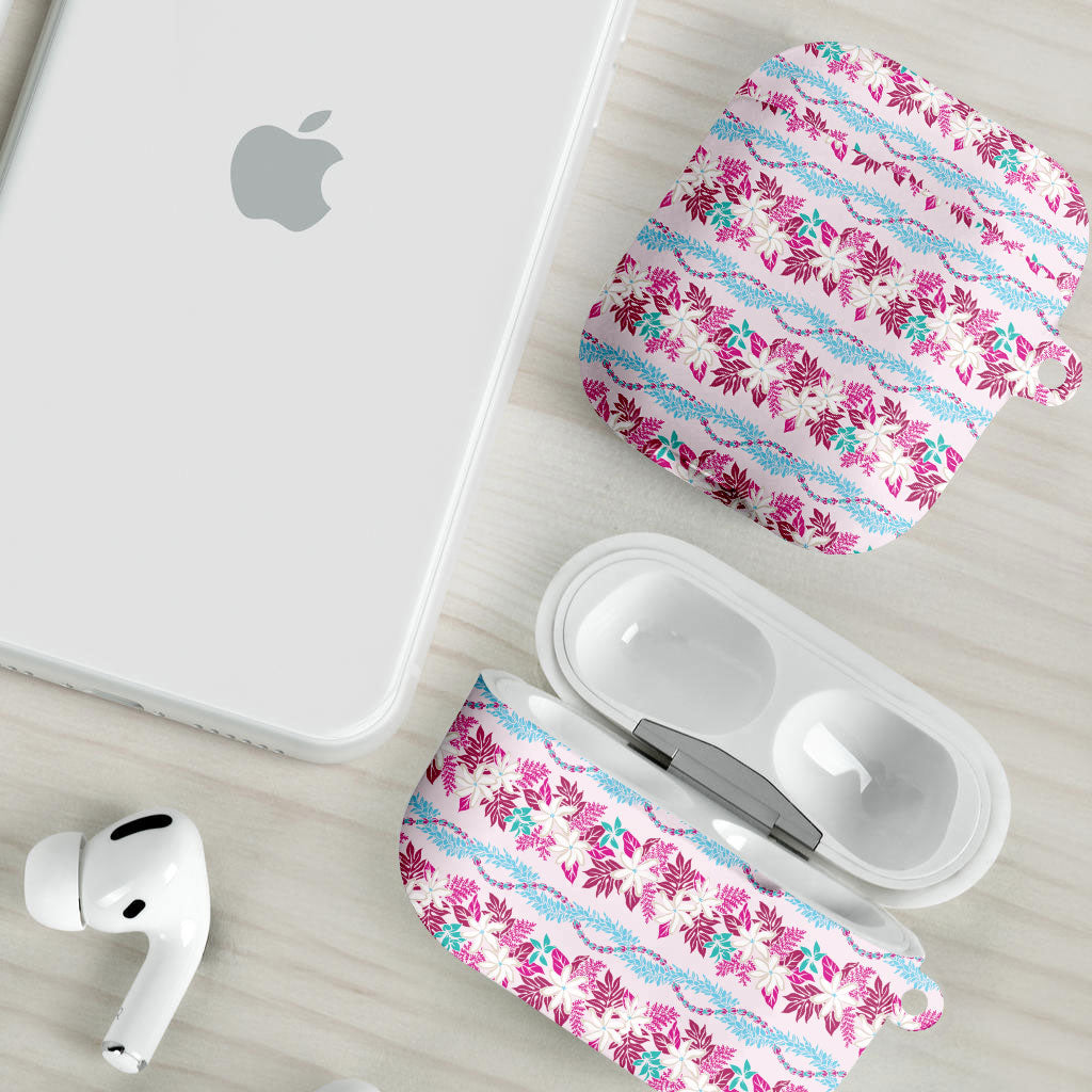 Monstera Tiare Plumeria Lei Pattern AirPods Case Pink Version LT01 - Polynesian Pride
