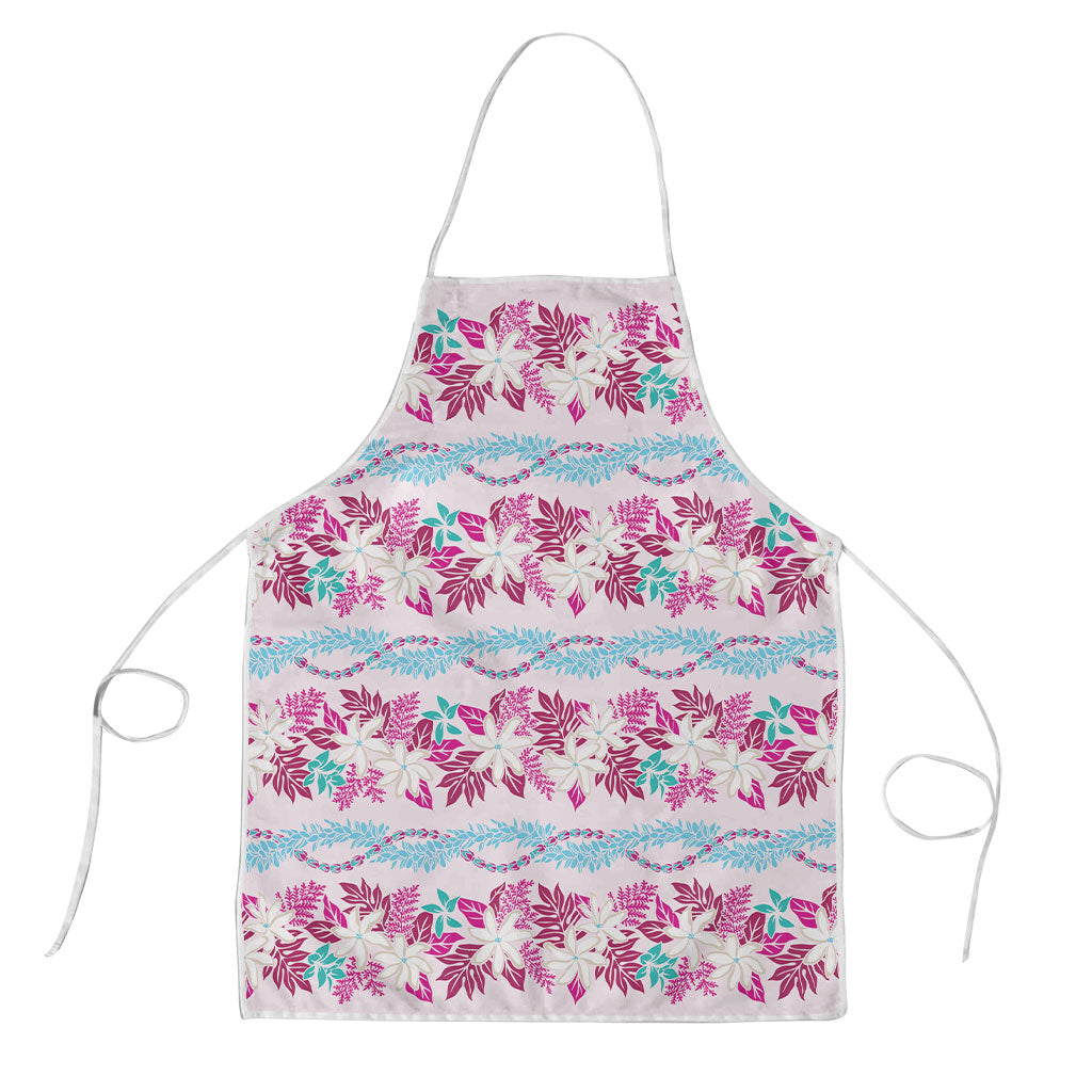 Monstera Tiare Plumeria Lei Pattern Apron Pink Version LT01 Pink - Polynesian Pride