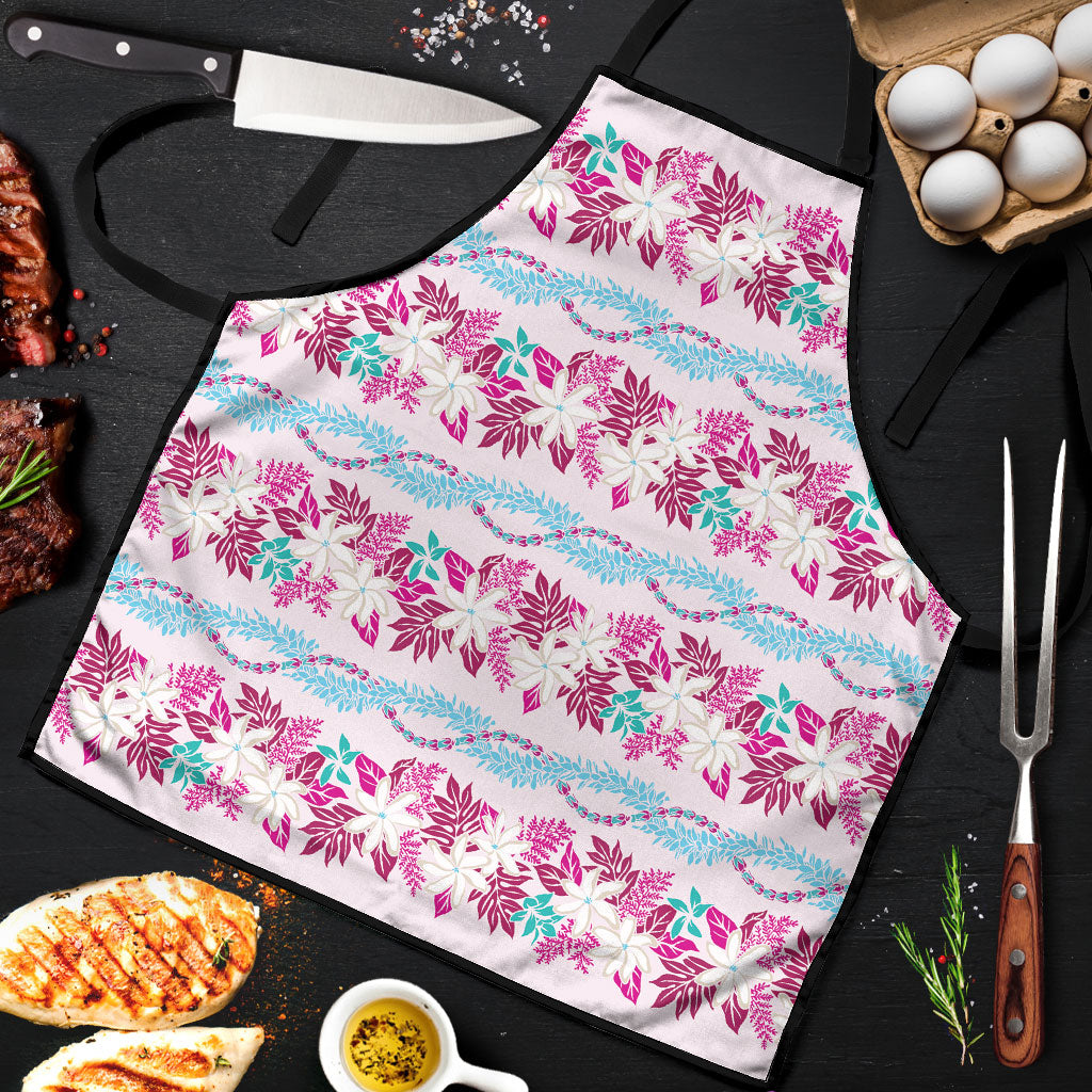 Monstera Tiare Plumeria Lei Pattern Apron Pink Version LT01 Pink - Polynesian Pride