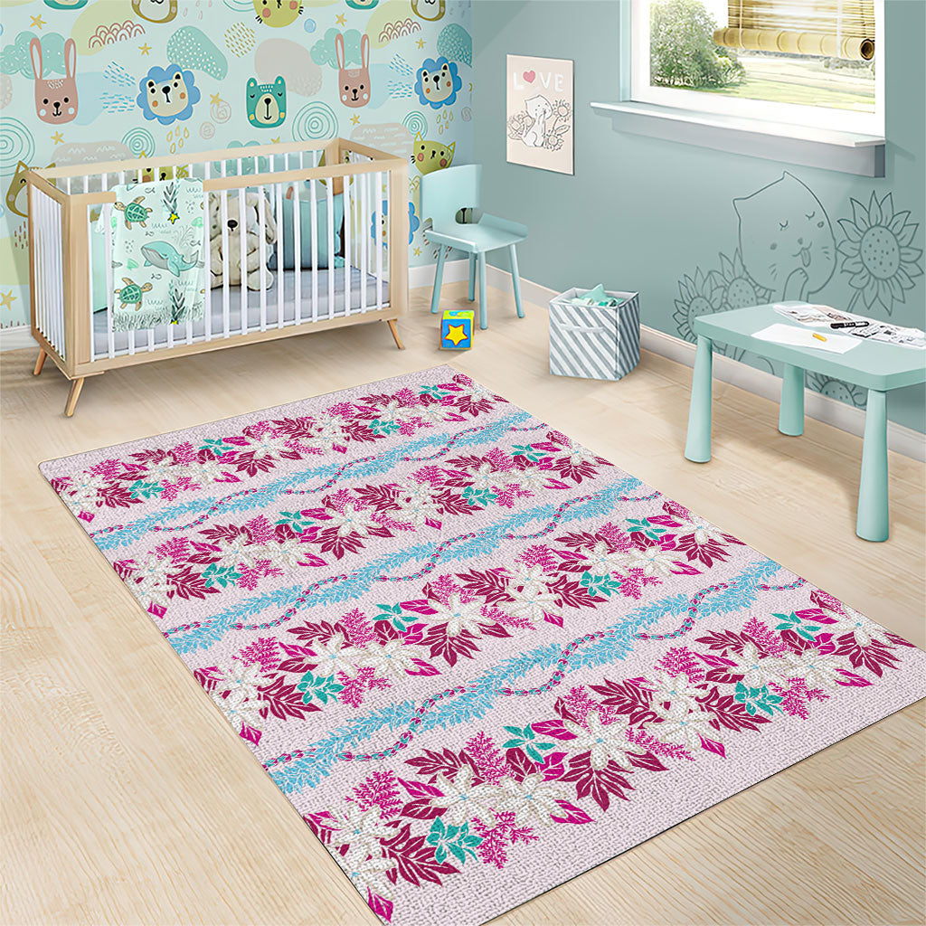 Monstera Tiare Plumeria Lei Pattern Area Rug Pink Version LT01 - Polynesian Pride
