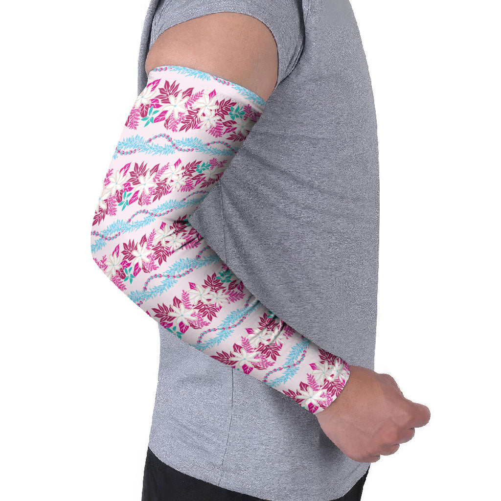 Monstera Tiare Plumeria Lei Pattern Arm Sleeves Pink Version LT01 - Polynesian Pride