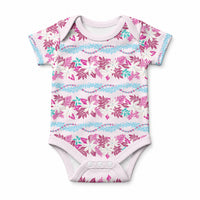 Monstera Tiare Plumeria Lei Pattern Baby Onesie Pink Version LT01 Pink - Polynesian Pride