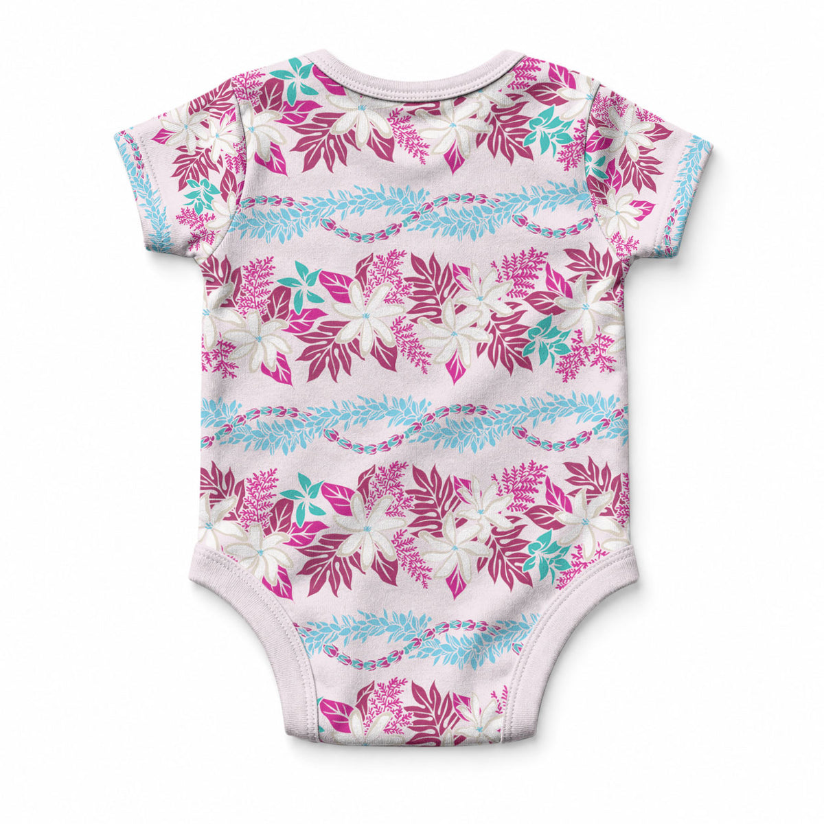 Monstera Tiare Plumeria Lei Pattern Baby Onesie Pink Version LT01 - Polynesian Pride