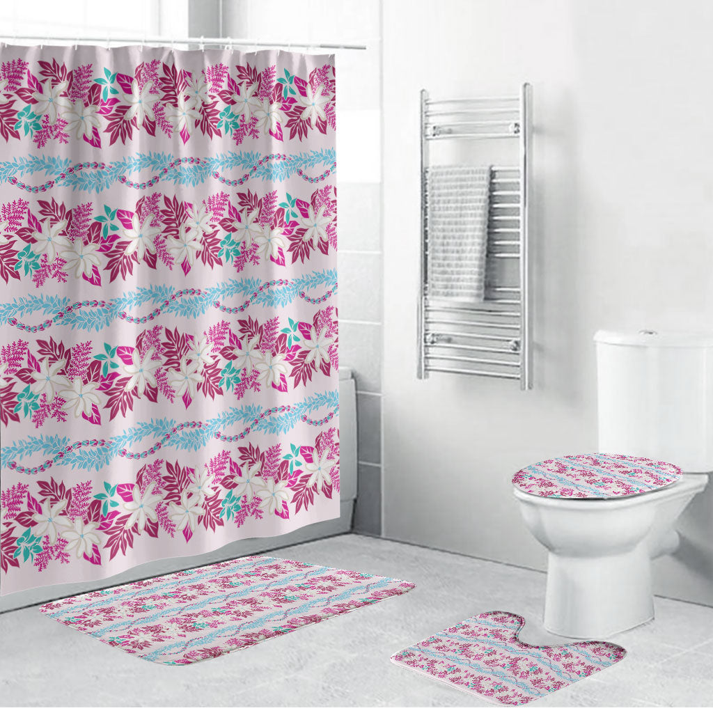Monstera Tiare Plumeria Lei Pattern Bathroom Set Pink Version