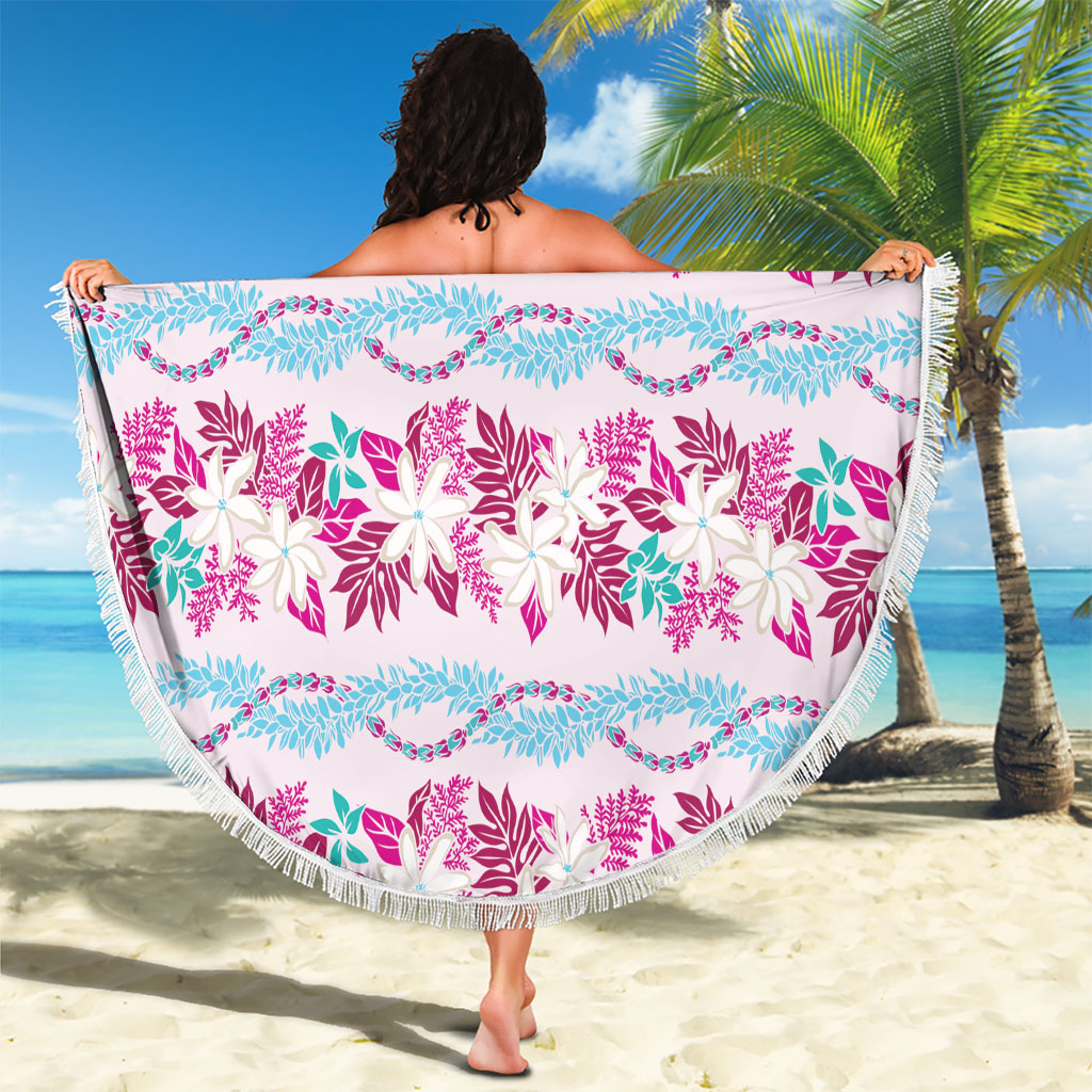 Monstera Tiare Plumeria Lei Pattern Beach Blanket Pink Version LT01 - Polynesian Pride