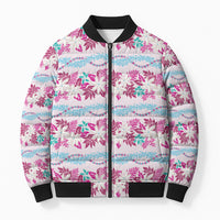 Monstera Tiare Plumeria Lei Pattern Bomber Puffer Jacket Pink Version