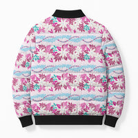 Monstera Tiare Plumeria Lei Pattern Bomber Puffer Jacket Pink Version