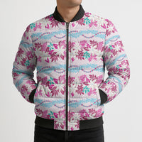 Monstera Tiare Plumeria Lei Pattern Bomber Puffer Jacket Pink Version