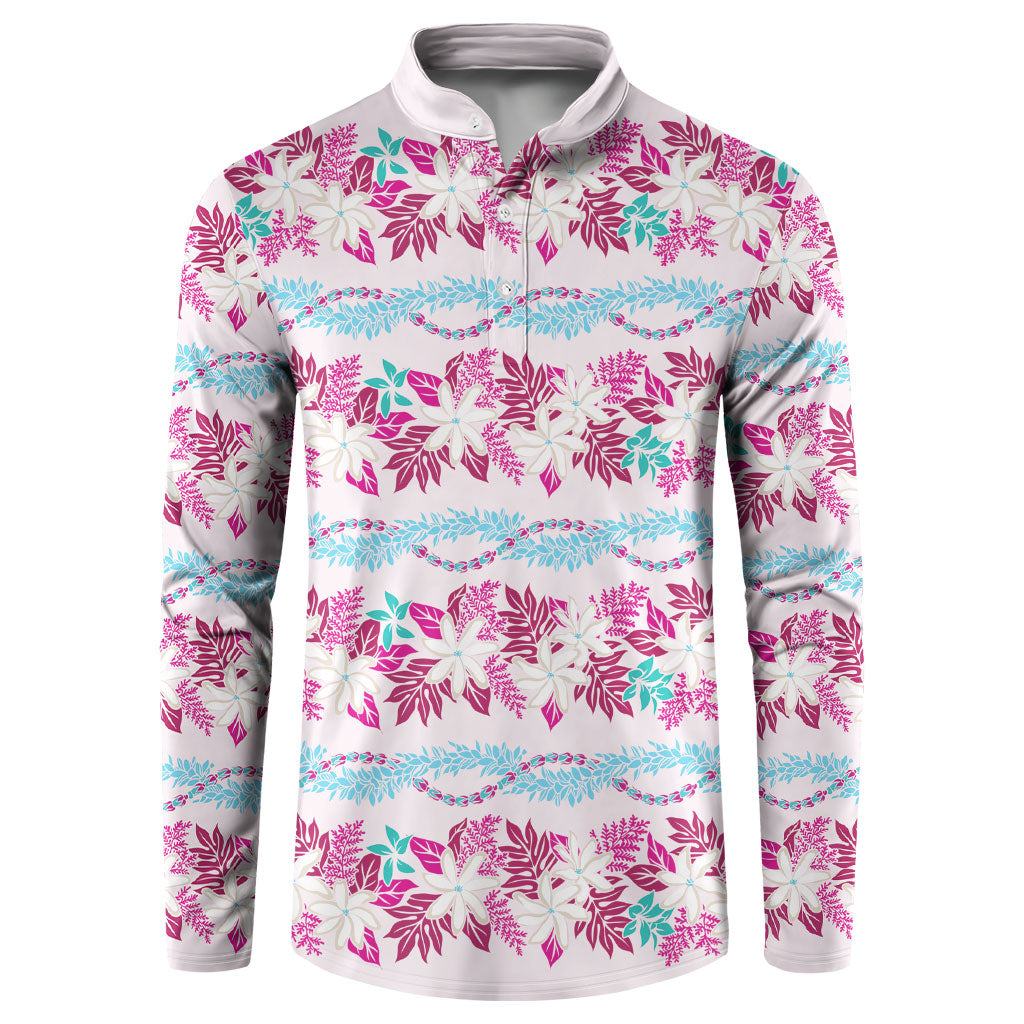 Monstera Tiare Plumeria Lei Pattern Button Sweatshirt Pink Version LT01 Pink - Polynesian Pride