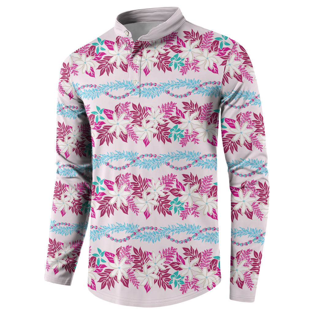 Monstera Tiare Plumeria Lei Pattern Button Sweatshirt Pink Version LT01 - Polynesian Pride