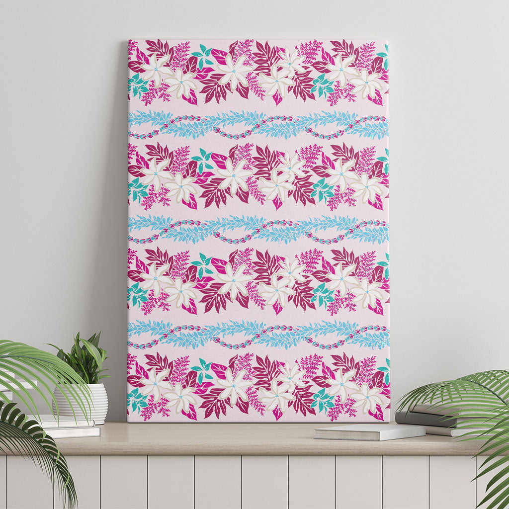Monstera Tiare Plumeria Lei Pattern Canvas Wall Art Pink Version LT01 - Polynesian Pride