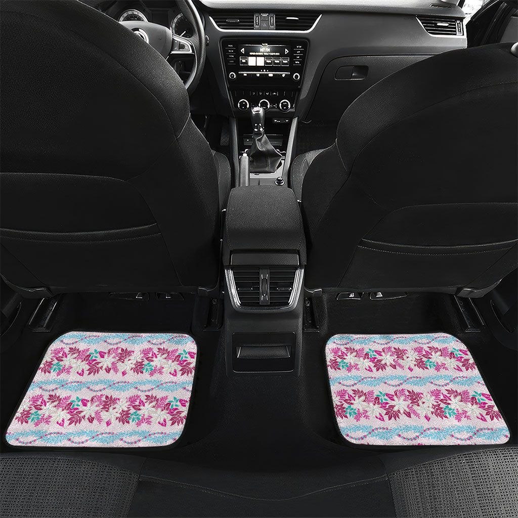 Monstera Tiare Plumeria Lei Pattern Car Mats Pink Version LT01 Set 2pcs - Back Pink - Polynesian Pride