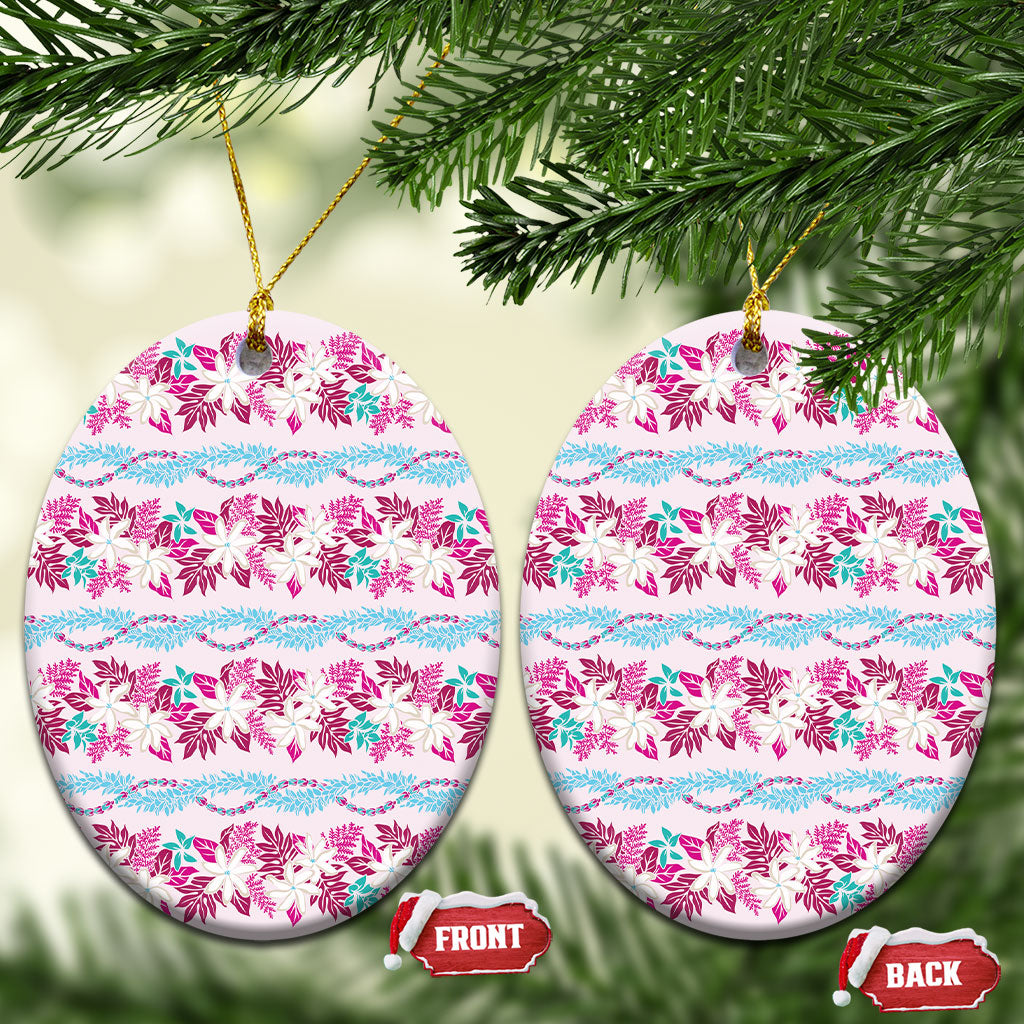 Monstera Tiare Plumeria Lei Pattern Ceramic Ornament Pink Version