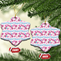 Monstera Tiare Plumeria Lei Pattern Ceramic Ornament Pink Version