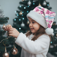 Monstera Tiare Plumeria Lei Pattern Christmas Santa Hat Pink Version