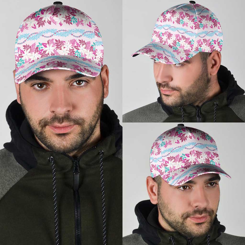 Monstera Tiare Plumeria Lei Pattern Classic Cap Pink Version