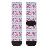 Monstera Tiare Plumeria Lei Pattern Crew Socks Pink Version LT01 - Polynesian Pride