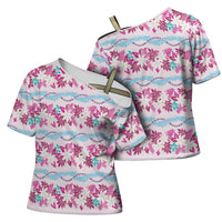 Monstera Tiare Plumeria Lei Pattern Cross Shoulder Shirt Pink Version LT01 - Polynesian Pride