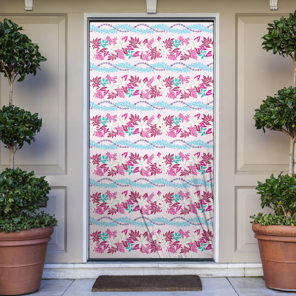 Monstera Tiare Plumeria Lei Pattern Door Cover Pink Version LT01 Pink - Polynesian Pride