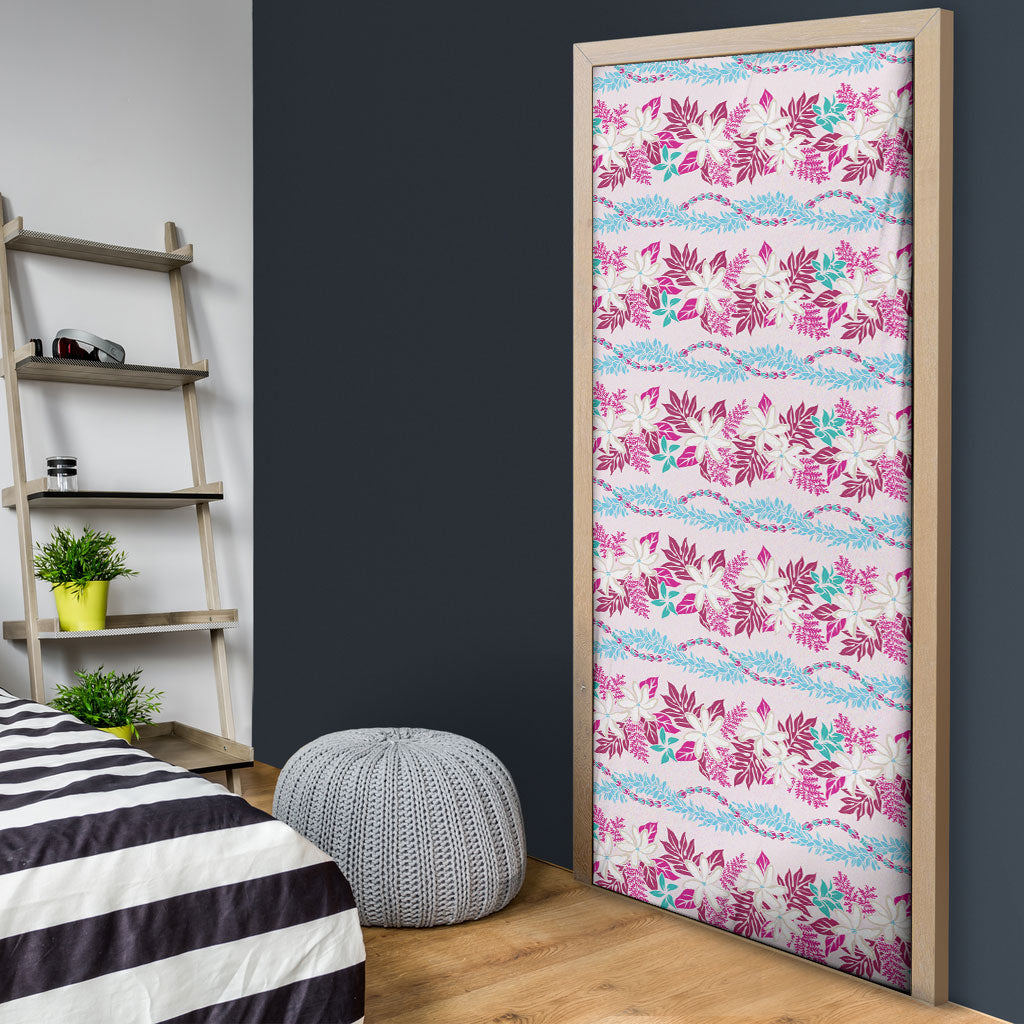Monstera Tiare Plumeria Lei Pattern Door Cover Pink Version LT01 - Polynesian Pride