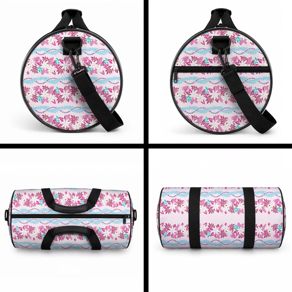 Monstera Tiare Plumeria Lei Pattern Duffle Bag Pink Version LT01 - Polynesian Pride