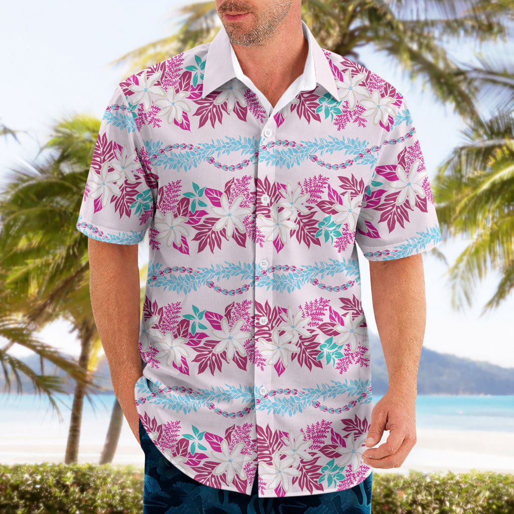 Monstera Tiare Plumeria Lei Pattern Hawaiian Shirt Pink Version LT01 - Polynesian Pride