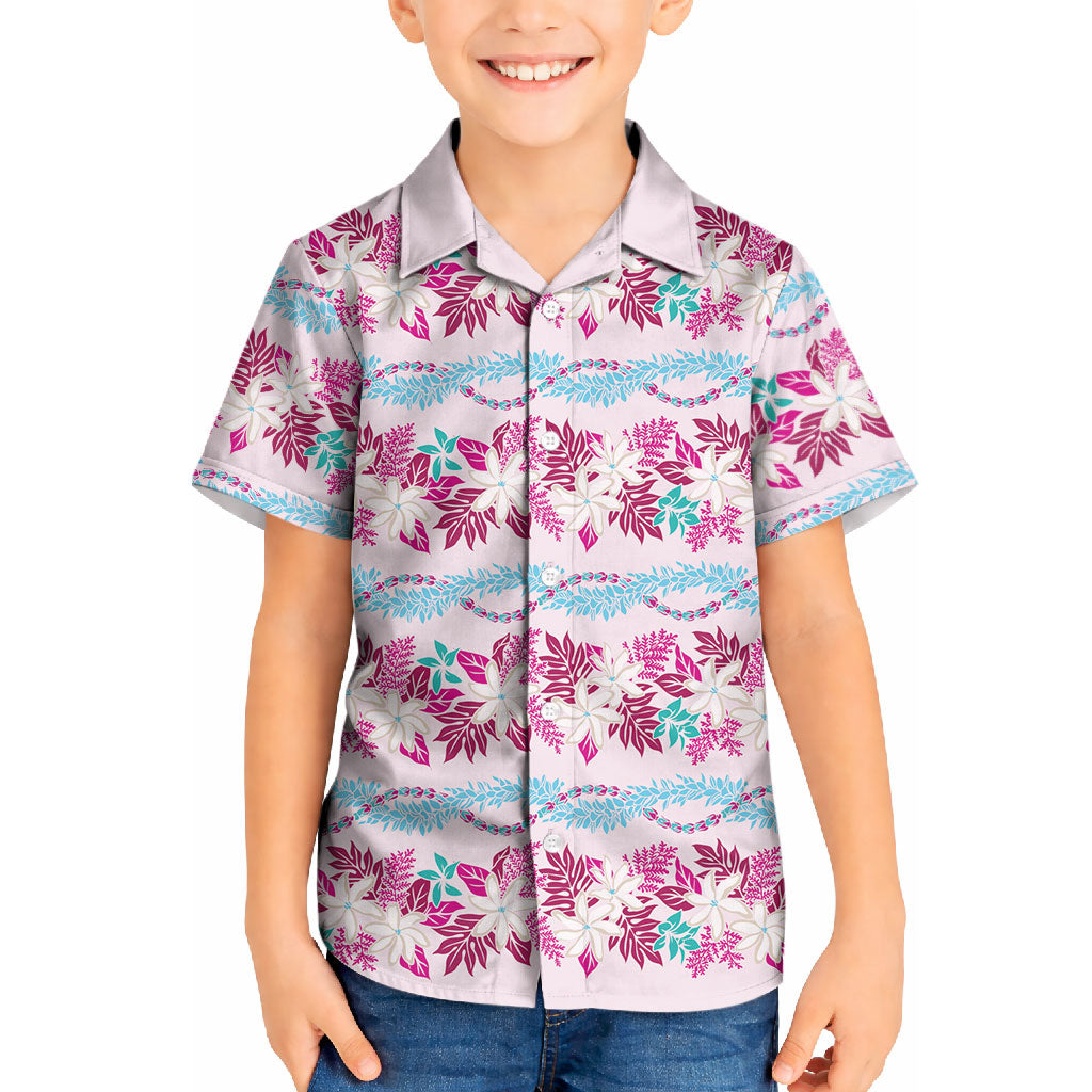 Monstera Tiare Plumeria Lei Pattern Kid Hawaiian Shirt Pink Version LT01 Kid Pink - Polynesian Pride