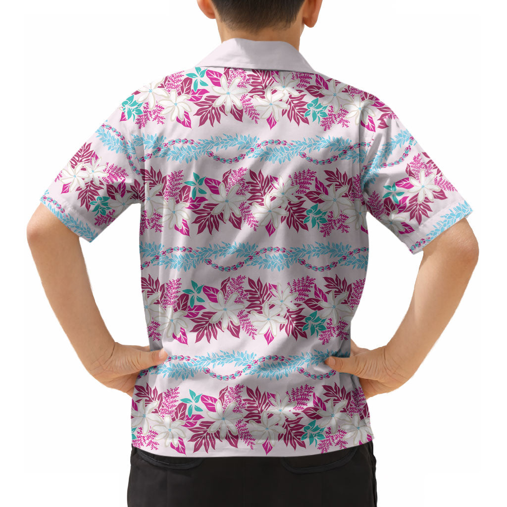 Monstera Tiare Plumeria Lei Pattern Kid Hawaiian Shirt Pink Version LT01 - Polynesian Pride