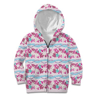 Monstera Tiare Plumeria Lei Pattern Kid Hoodie Pink Version LT01 Zip Hoodie Pink - Polynesian Pride