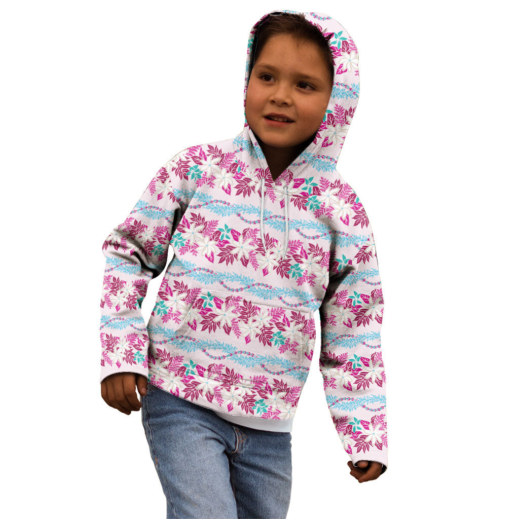 Monstera Tiare Plumeria Lei Pattern Kid Hoodie Pink Version LT01 - Polynesian Pride