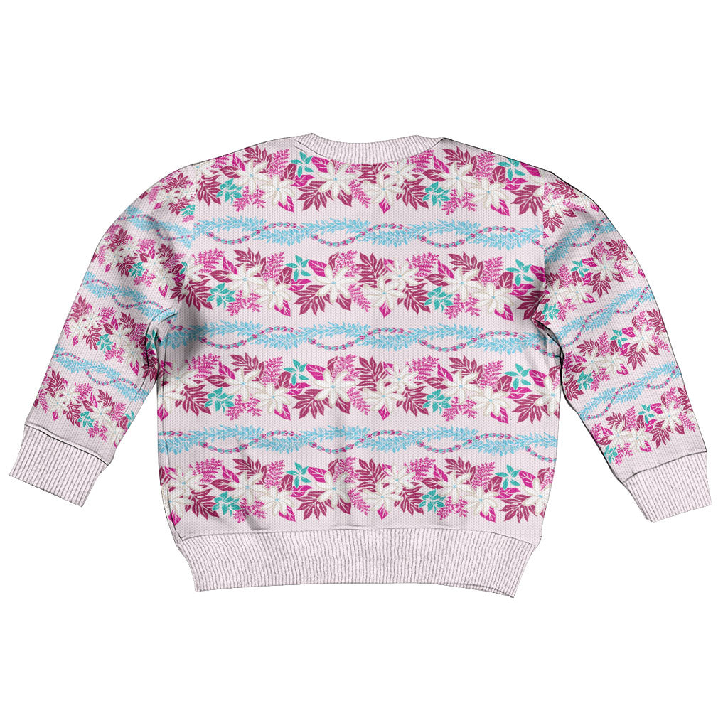 Monstera Tiare Plumeria Lei Pattern Kid Ugly Christmas Sweater Pink Version LT01 - Polynesian Pride