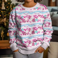 Monstera Tiare Plumeria Lei Pattern Kid Ugly Christmas Sweater Pink Version LT01 - Polynesian Pride