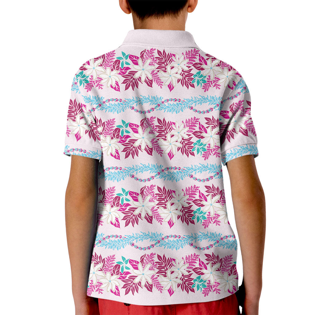 Monstera Tiare Plumeria Lei Pattern Kid Polo Shirt Pink Version