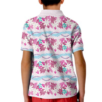 Monstera Tiare Plumeria Lei Pattern Kid Polo Shirt Pink Version