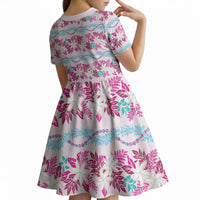 Monstera Tiare Plumeria Lei Pattern Kid Short Sleeve Dress Pink Version