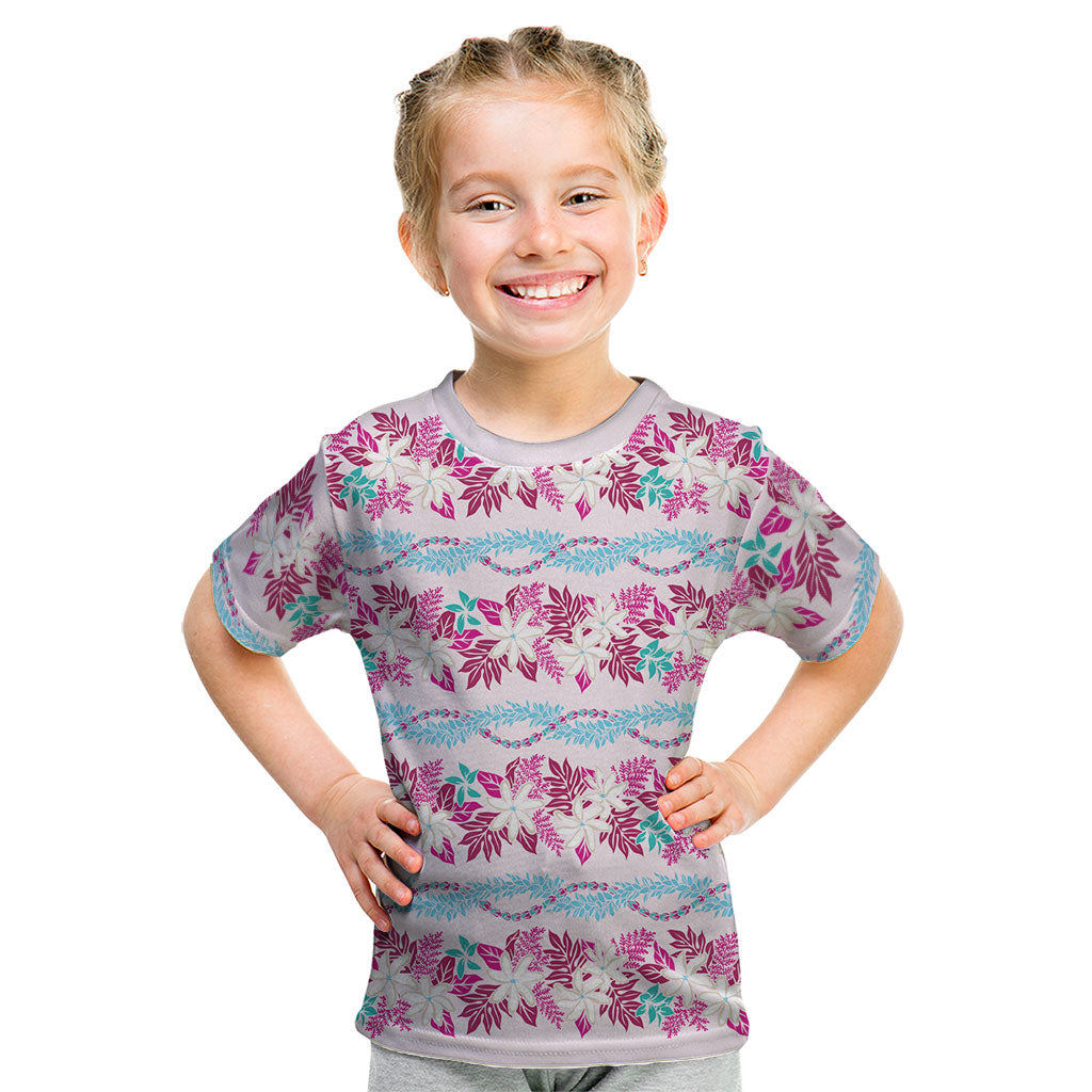 Monstera Tiare Plumeria Lei Pattern Kid T Shirt Pink Version LT01 Pink - Polynesian Pride