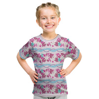 Monstera Tiare Plumeria Lei Pattern Kid T Shirt Pink Version LT01 Pink - Polynesian Pride
